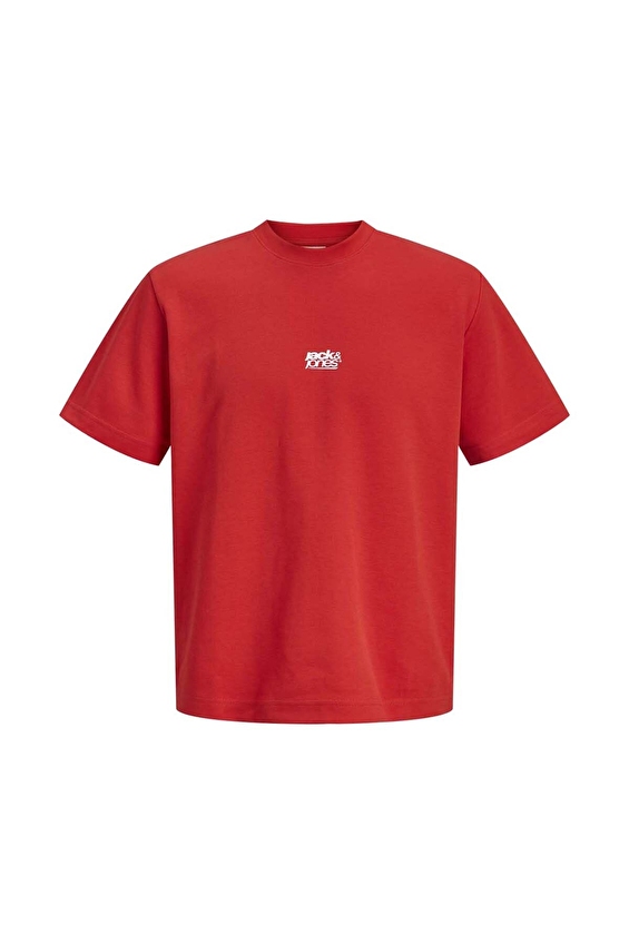 Jack&Jones Bisiklet Yaka Relaxed Fit Kısa Kol Erkek Tişört 12298989 FLAME SCARLET Kırmızı