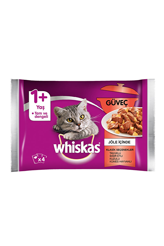 Whiskas Pouch Kedi Maması Güveç 4'lü Paket