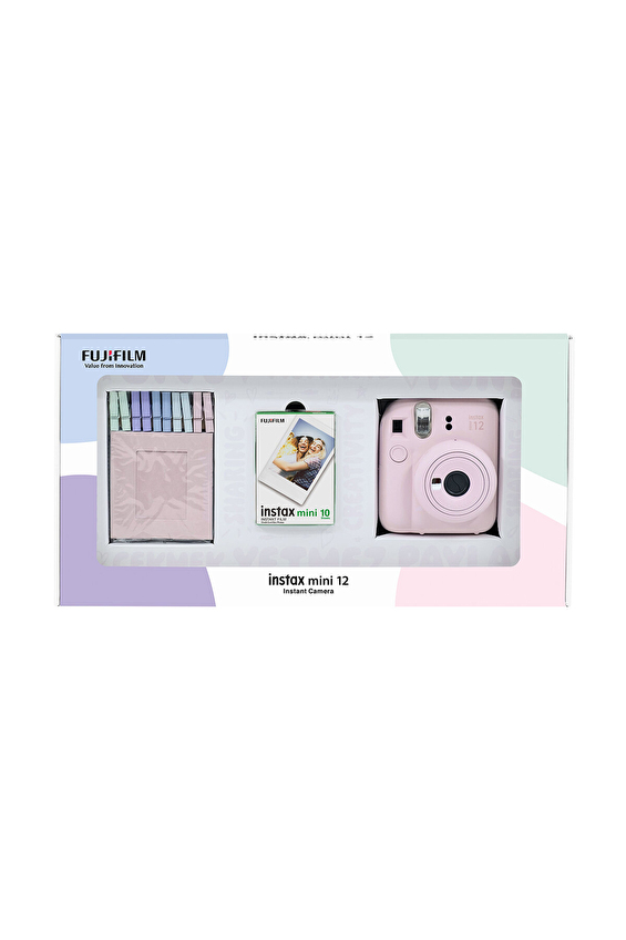 Instax mini 12 Pembe Fotoğraf Makinesi 10'lu Film ve PVC Albüm Bundle Box Instax mini 12 Pembe Fotoğraf Makinesi 10'lu Film ve PVC Albüm Bundle Box