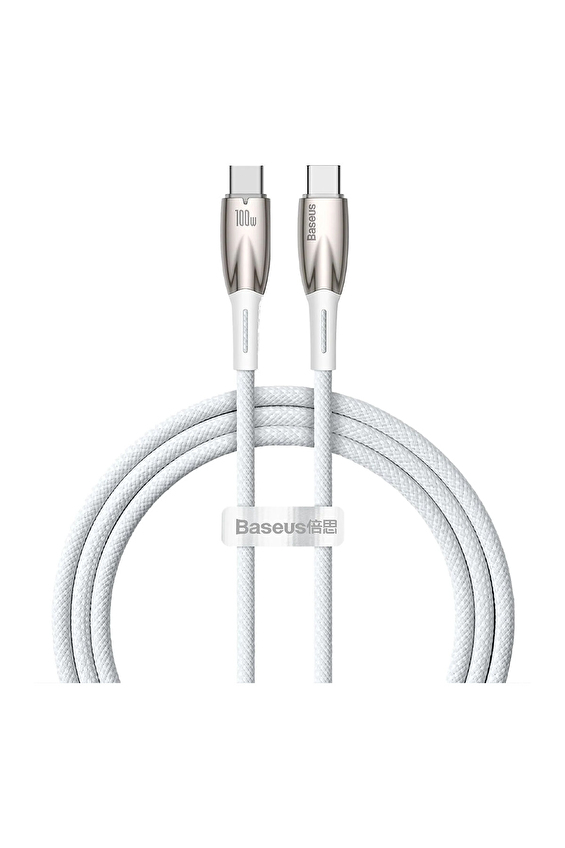 Baseus Glimmer 100W Type-C to Type-C Kablo 1m.-Beyaz Baseus Glimmer 100W Type-C to Type-C Kablo 1m.-Beyaz