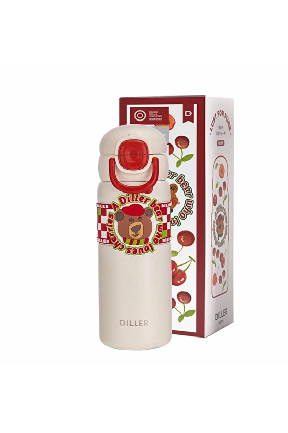 Diller D9238 Sevimli Ayıcık Çift Kapaklı Çelik Termos 600 ml