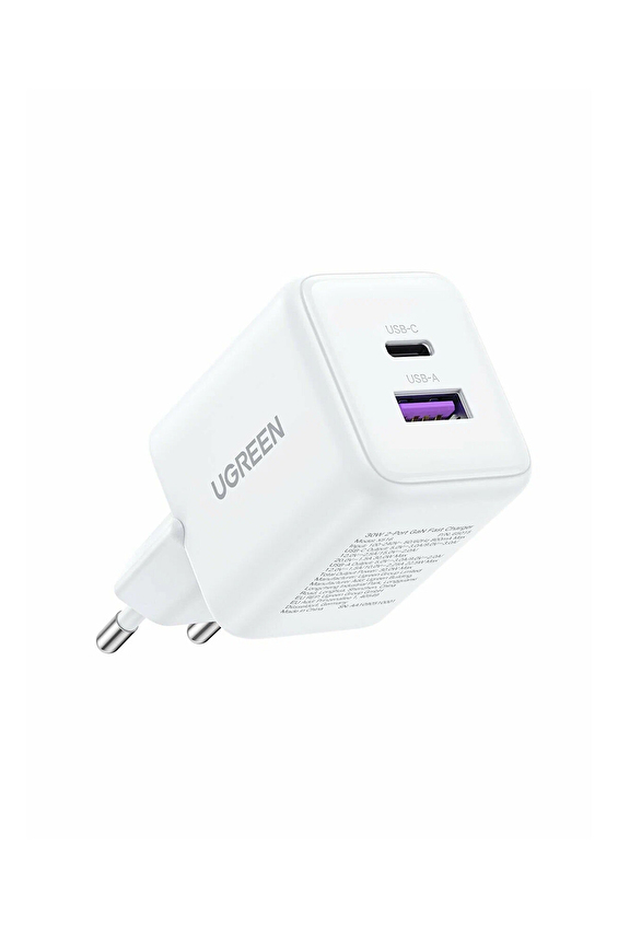 UGREEN 30W GaN Hızlı Şarj Cihazı 2 Portlu 1xUSB-A 1xUSB-C Beyaz 65015
