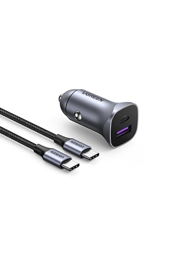 UGREEN PD 30W QC PD Alüminyum Araç Çakmaklık Şarj Cihazı 1xUSB-C 1xUSB-A Gri 40858 UGREEN PD 30W QC PD Alüminyum Araç Çakmaklık Şarj Cihazı 1xUSB-C 1xUSB-A Gri 40858