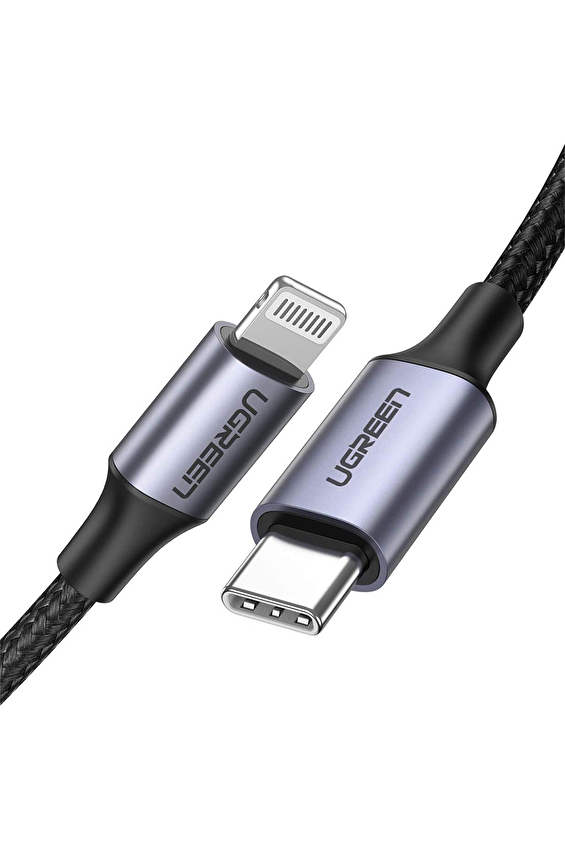 UGREEN Type-C to Lightning 3A PD MFi Sertifikalı Örgülü Hızlı Şarj Kablosu 1 Metre Siyah 60759 UGREEN Type-C to Lightning 3A PD MFi Sertifikalı Örgülü Hızlı Şarj Kablosu 1 Metre Siyah 60759