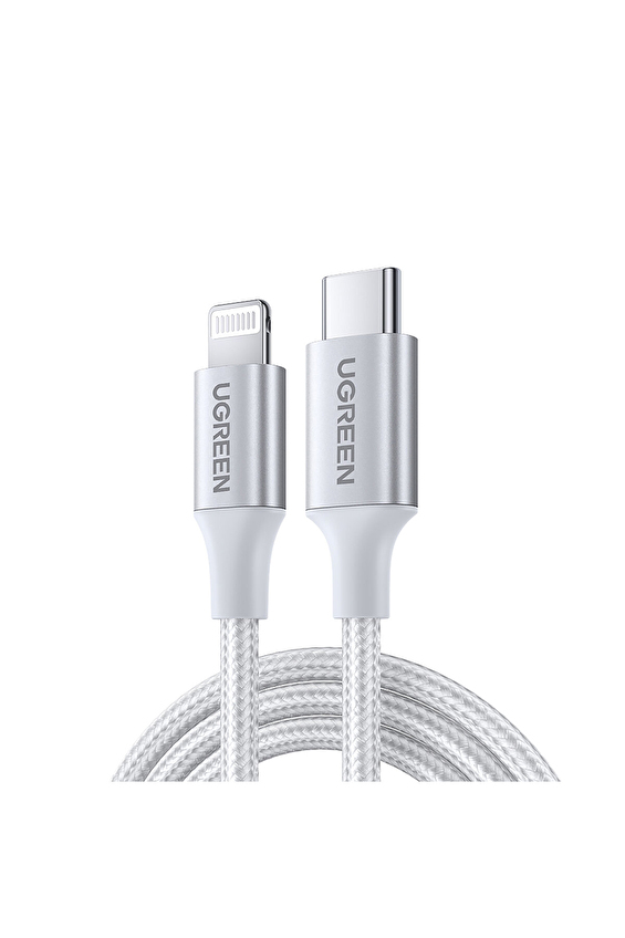 UGREEN Type-C to Lightning 3A PD MFi Sertifikalı Örgülü Hızlı Şarj Kablosu 1 Metre Gümüş 70523 UGREEN Type-C to Lightning 3A PD MFi Sertifikalı Örgülü Hızlı Şarj Kablosu 1 Metre Gümüş 70523