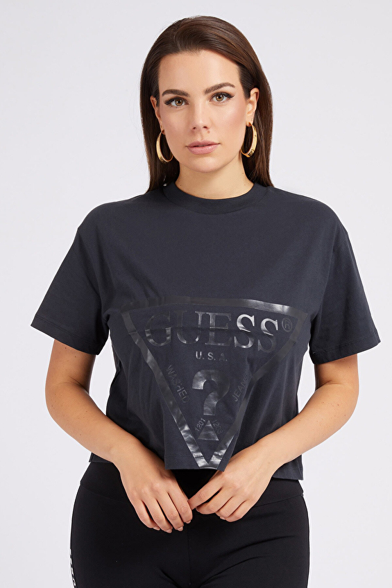 Guess Boxy Fit Örme Kumaş Kadın Tişört V2YI06K8HM0 Antrasit Guess Boxy Fit Örme Kumaş Kadın Tişört V2YI06K8HM0 Antrasit