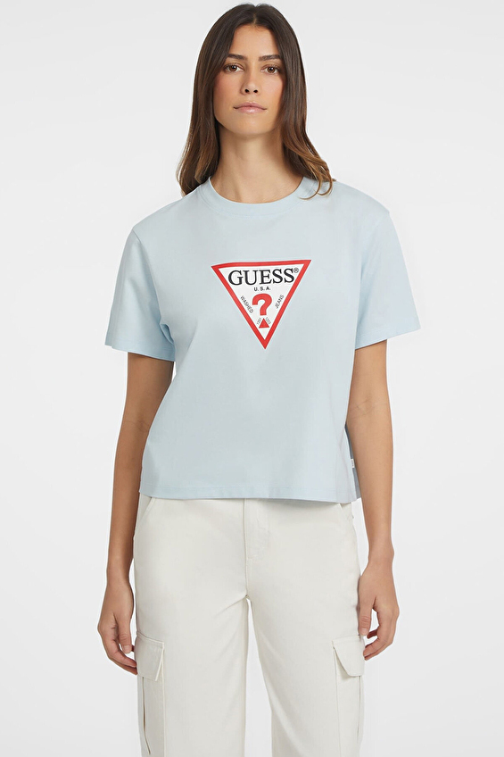 Guess Jeans Boxy Fit Örme Kumaş Kadın Guess Tişört W4YI73K8HM0 Mavi Guess Jeans Boxy Fit Örme Kumaş Kadın Guess Tişört W4YI73K8HM0 Mavi