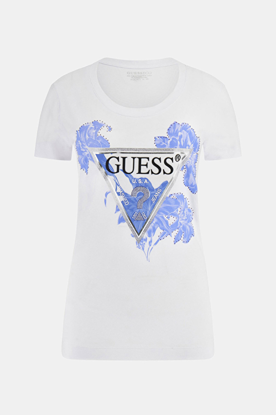 Guess Slim Fit Örme Kumaş Kadın Tişört W5GI08J1314 Beyaz