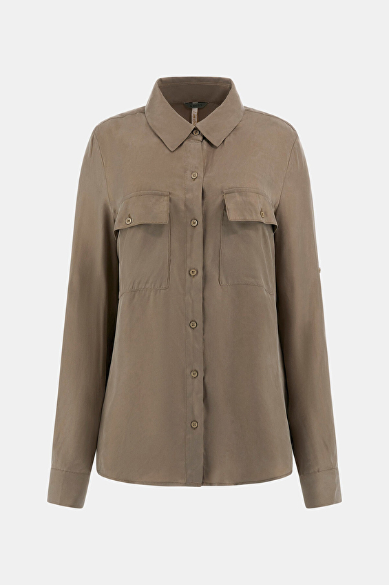 Guess Regular Fit Dokuma Kumaş Kadın Gömlek W5GH83WH5N2 Yeşil Guess Regular Fit Dokuma Kumaş Kadın Gömlek W5GH83WH5N2 Yeşil