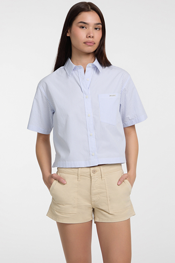 Guess Oversize Fit Dokuma Kumaş Kadın Gömlek W5GH98WH7Q1 Mavi Guess Oversize Fit Dokuma Kumaş Kadın Gömlek W5GH98WH7Q1 Mavi