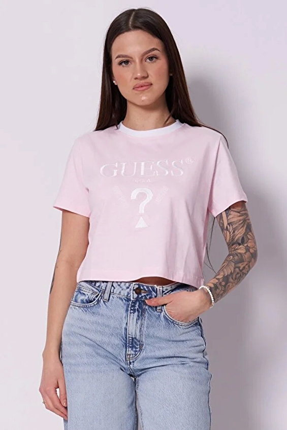Guess Boxy Fit Örme Kumaş Kadın Tişört V5GI18I3Z14 Pembe Guess Boxy Fit Örme Kumaş Kadın Tişört V5GI18I3Z14 Pembe