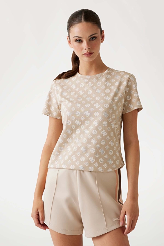 Guess Regular Fit Örme Kumaş Kadın Tişört V5YI04I3Z14 Krem Guess Regular Fit Örme Kumaş Kadın Tişört V5YI04I3Z14 Krem