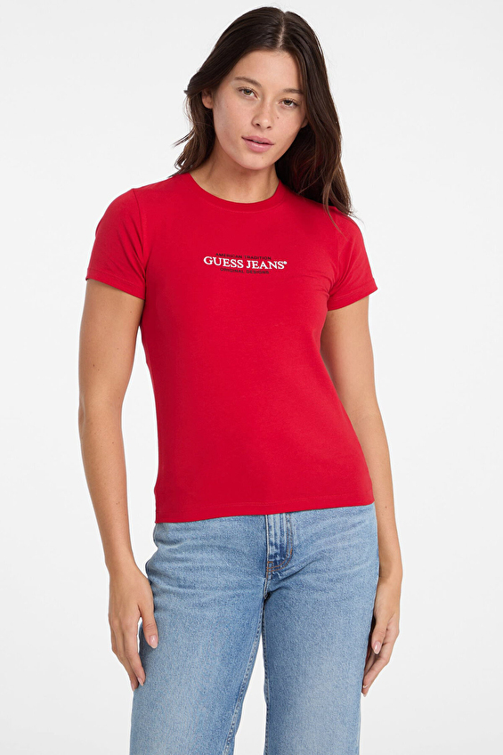 Guess Slim Fit Örme Kumaş Kadın Tişört W4YI03J1314 Kırmızı Guess Slim Fit Örme Kumaş Kadın Tişört W4YI03J1314 Kırmızı