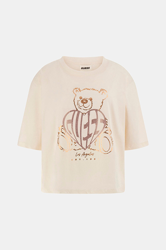 Guess Boxy Fit Örme Kumaş Kadın Tişört V5RI09I3Z14 Krem