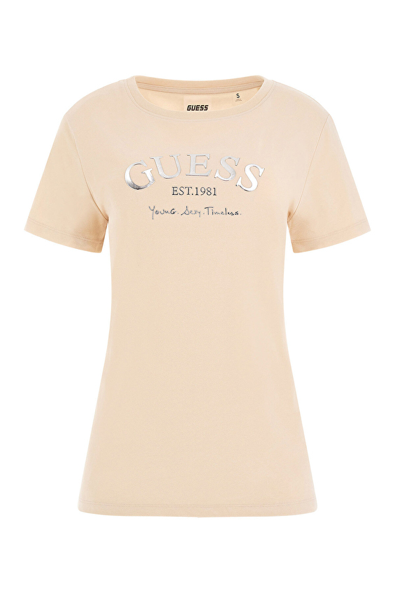 Guess Regular Fit Örme Kumaş Kadın Tişört V5RI16J1314 Krem