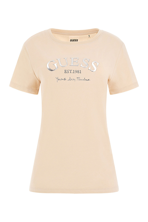 Guess Regular Fit Örme Kumaş Kadın Tişört V5RI16J1314 Krem