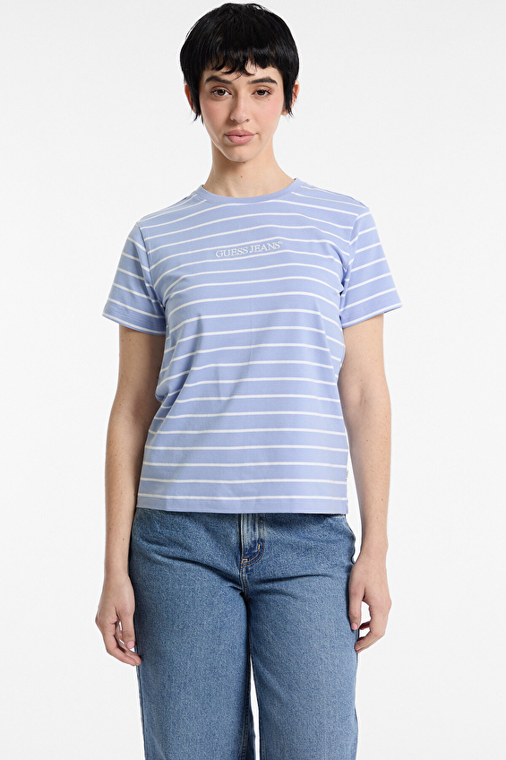 Guess Regular Fit Örme Kumaş Kadın Tişört W4BI53KCIE1 Mavi Guess Regular Fit Örme Kumaş Kadın Tişört W4BI53KCIE1 Mavi