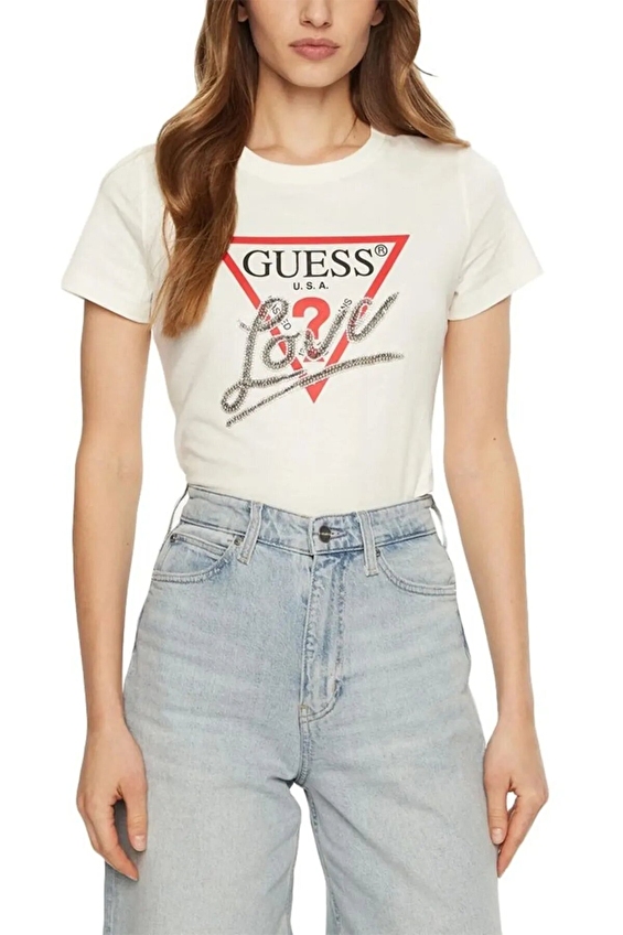 Guess Regular Fit Örme Kumaş Kadın Tişört W5RI10I3Z14 Beyaz Guess Regular Fit Örme Kumaş Kadın Tişört W5RI10I3Z14 Beyaz