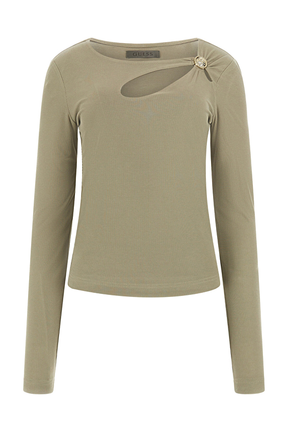 Guess Örme Kumaş Kadın Tişört W5RP12KAQL2 Haki Guess Örme Kumaş Kadın Tişört W5RP12KAQL2 Haki
