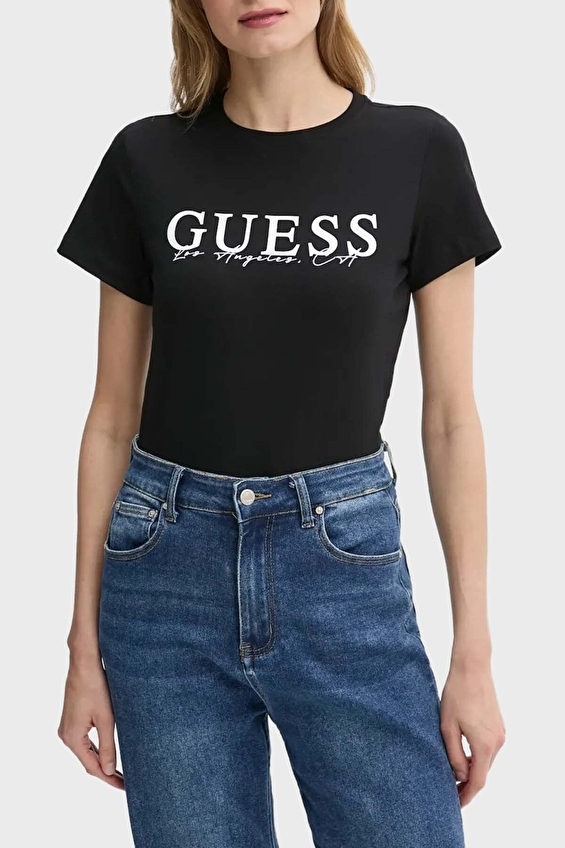 Guess Slim Fit Örme Kumaş Kadın Tişört V5GI15J1314 Siyah Guess Slim Fit Örme Kumaş Kadın Tişört V5GI15J1314 Siyah