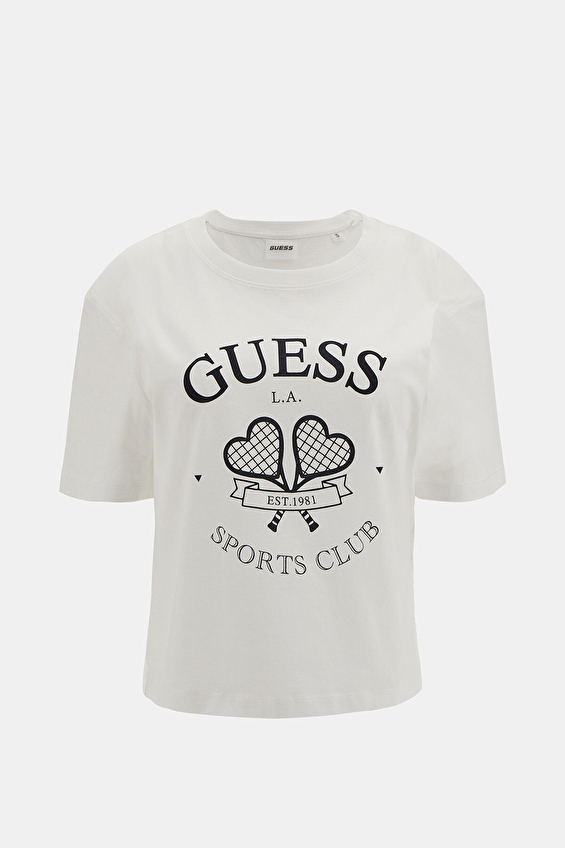 Guess Boxy Fit Örme Kumaş Kadın Tişört V5GI04I3Z14 Beyaz