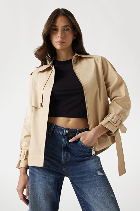 Guess Dokuma Kumaş Kadın Trençkot W5YL01WHDF1 Krem Guess Dokuma Kumaş Kadın Trençkot W5YL01WHDF1 Krem