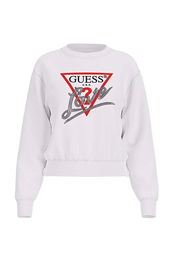 Guess Dokuma Kumaş Kadın Sweatshirt W5YQ06KB681 Beyaz Guess Dokuma Kumaş Kadın Sweatshirt W5YQ06KB681 Beyaz