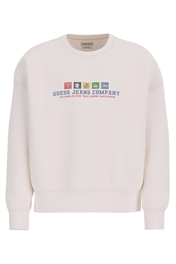 Guess Jeans Erkek Sweatshirt M5BQ23K9V31 Beyaz Guess Jeans Erkek Sweatshirt M5BQ23K9V31 Beyaz