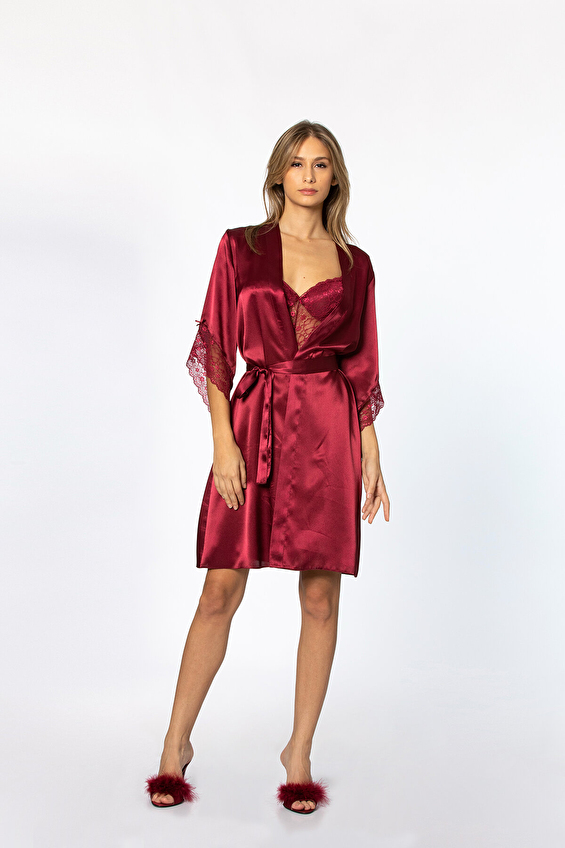 Pierre Cardin Kadın Saten Gecelik Sabahlık Takımı Bordo Pierre Cardin Kadın Saten Gecelik Sabahlık Takımı Bordo