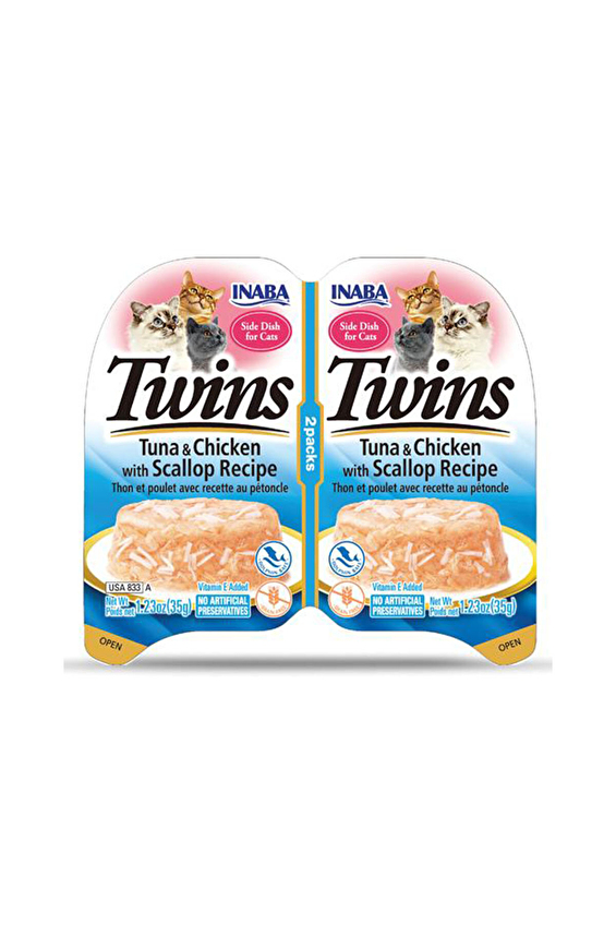 Inaba Twins Ton Balıklı, Deniz Taraklı ve Tavuklu Kedi Ödül Jölesi 2 x 35 Gr