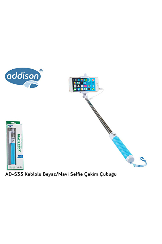 Addison AD-S33 Kablolu Beyaz/Mavi Selfie Çekim Çubuğu