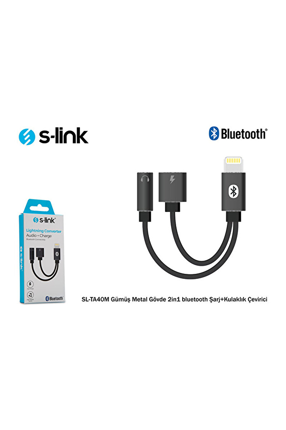 S-link SL-TA40M Gri Metal 2in1 bluetooth Şarj+Kulaklık Çevirici