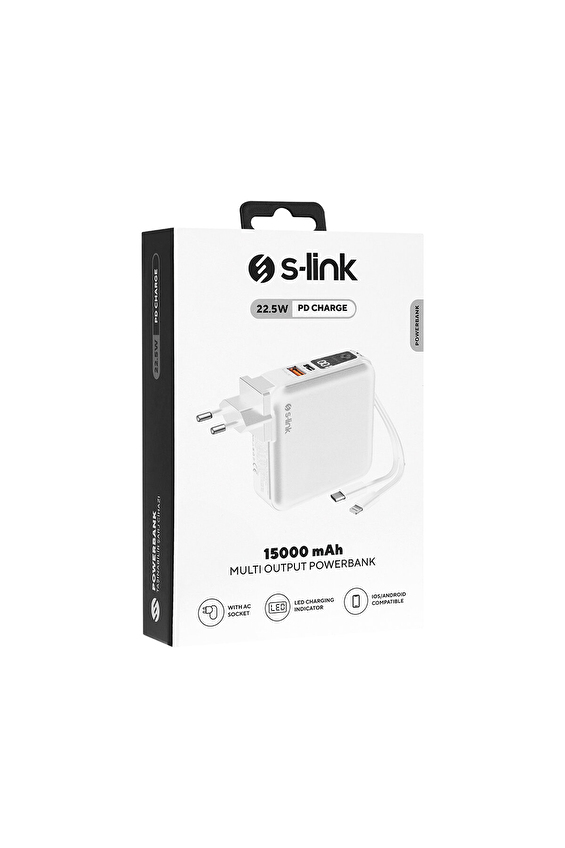 S-link G150 15000mAh Lightning+Type-C Kablolu Powerbank Beyaz PD22.5W LCD AC Prizli Taşınabilir Pil Şarj Cihazı S-link G150 15000mAh Lightning+Type-C Kablolu Powerbank Beyaz PD22.5W LCD AC Prizli Taşınabilir Pil Şarj Cihazı