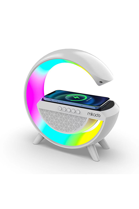 Mikado MD-G111 Beyaz 10W 1800mAh BT/TF/USB/15W Wireless Şarj RGB Işıklı Speaker Mikado MD-G111 Beyaz 10W 1800mAh BT/TF/USB/15W Wireless Şarj RGB Işıklı Speaker