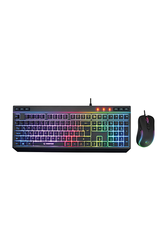 Rampage KM-R57 Seraphic Siyah RGB Aydınlatmalı Q Oyuncu Multmedia Klavye ve 12800 DPI Mouse Gaming Set Rampage KM-R57 Seraphic Siyah RGB Aydınlatmalı Q Oyuncu Multmedia Klavye ve 12800 DPI Mouse Gaming Set