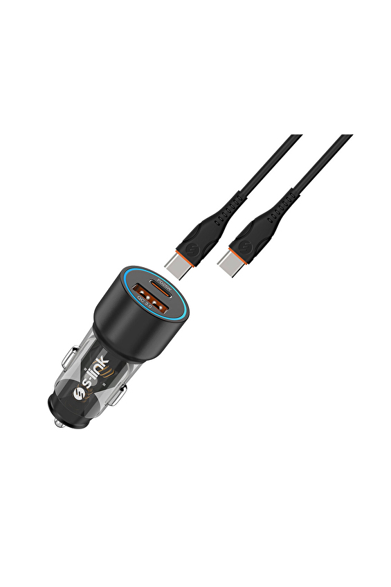 S-link SL-AC43TP TypeC to TypeC Kablolu 43W PD 25W + QC3.0 18W Siyah Araç Şarj Cihazı S-link SL-AC43TP TypeC to TypeC Kablolu 43W PD 25W + QC3.0 18W Siyah Araç Şarj Cihazı