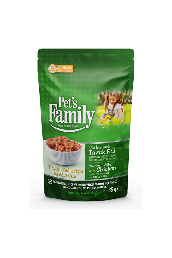 Pets Family Pouch Yetişkin Kedi Tavuk Jöleli 85 G