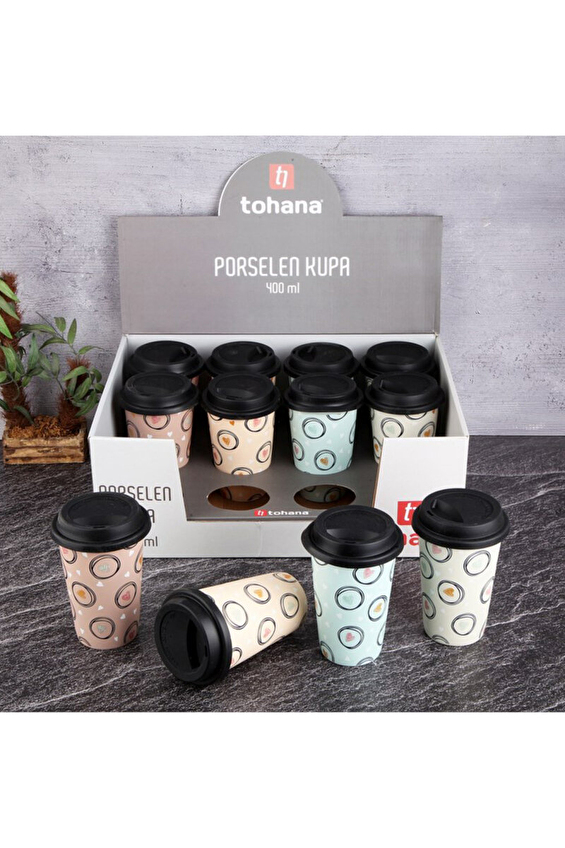 Tohana Silikon Kapaklı Porselen Kupa 400 ml