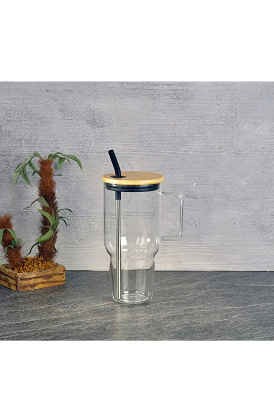 Tohana Maxi Bambu Kapaklı Cam Kupa 1000cc