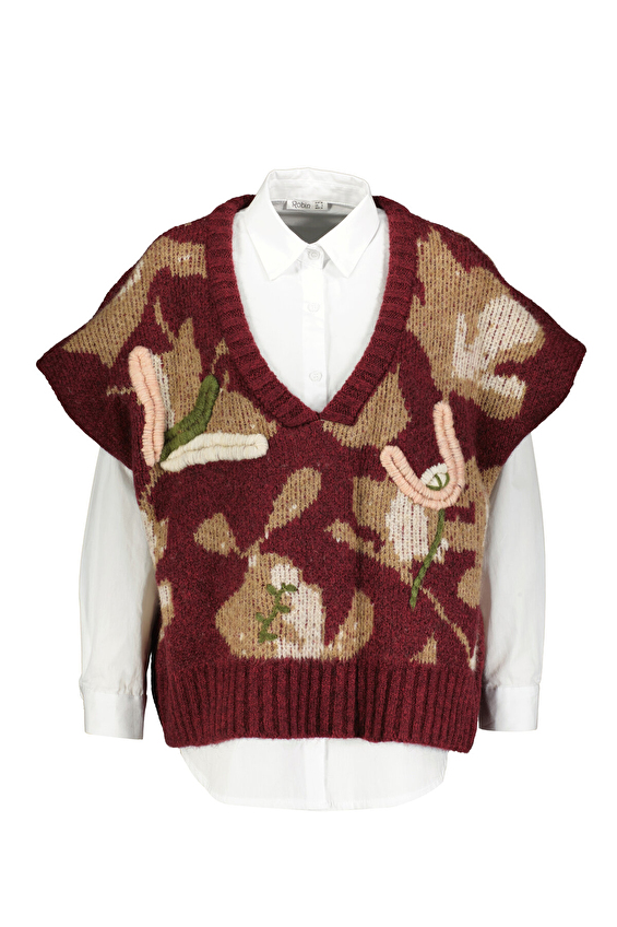 Robin Kadın Gömlek Süveter T93733 Bordo Robin Kadın Gömlek Süveter T93733 Bordo