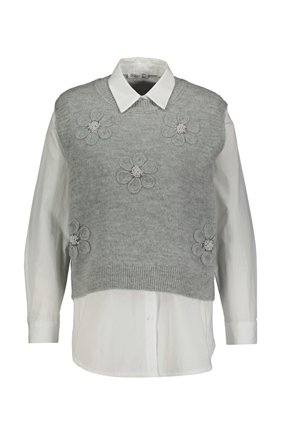 Robin Kadın Gömlek Süveter T95078 Gri Robin Kadın Gömlek Süveter T95078 Gri