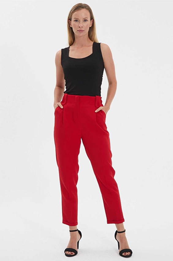 Selen Standart Fit Duble Paça Fermuarlı Normal Bel Kadın Pantolon 24YSL5204 Kırmızı Selen Standart Fit Duble Paça Fermuarlı Normal Bel Kadın Pantolon 24YSL5204 Kırmızı