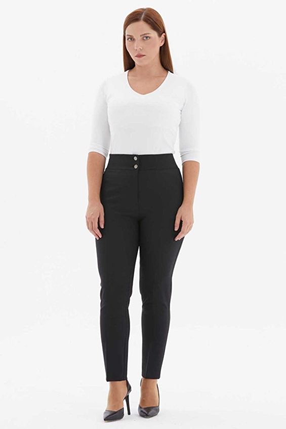 Selen Büyük Beden Fermuarlı Normal Bel Kadın Pantolon 24KSL5315 Siyah Selen Büyük Beden Fermuarlı Normal Bel Kadın Pantolon 24KSL5315 Siyah