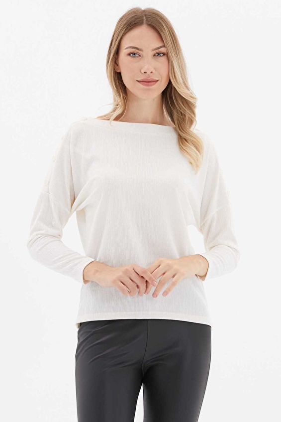 Selen Yuvarlak Yaka Uzun Kol Standart Kadın Bluz 24KSL8965 Ekru Selen Yuvarlak Yaka Uzun Kol Standart Kadın Bluz 24KSL8965 Ekru