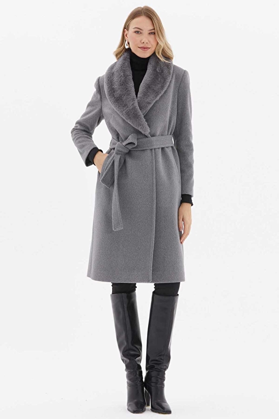 Selen Standart Normal Bel Uzun Kadın Kaban 24KSL9394 Gri Selen Standart Normal Bel Uzun Kadın Kaban 24KSL9394 Gri