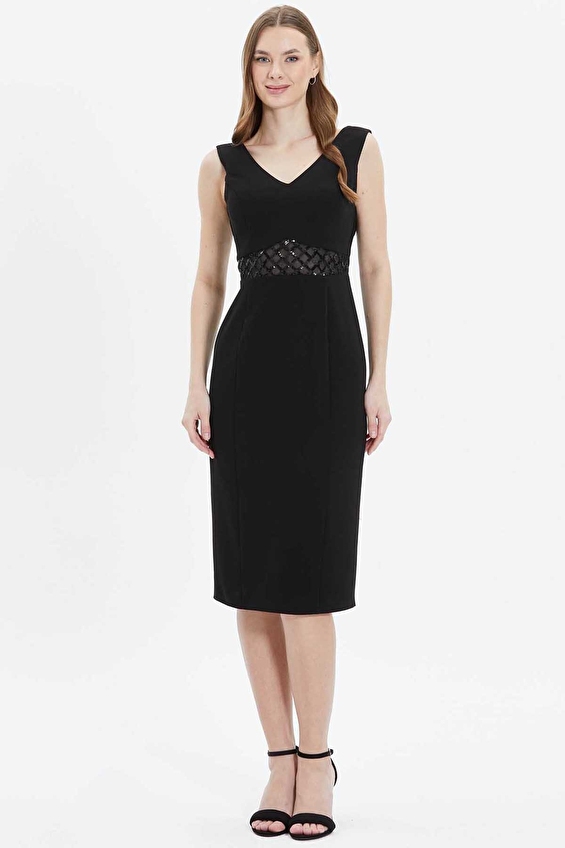 Selen Standart Fit V Yaka Kolsuz Fermuarlı Kadın Elbise 25YSL7584 Siyah Selen Standart Fit V Yaka Kolsuz Fermuarlı Kadın Elbise 25YSL7584 Siyah