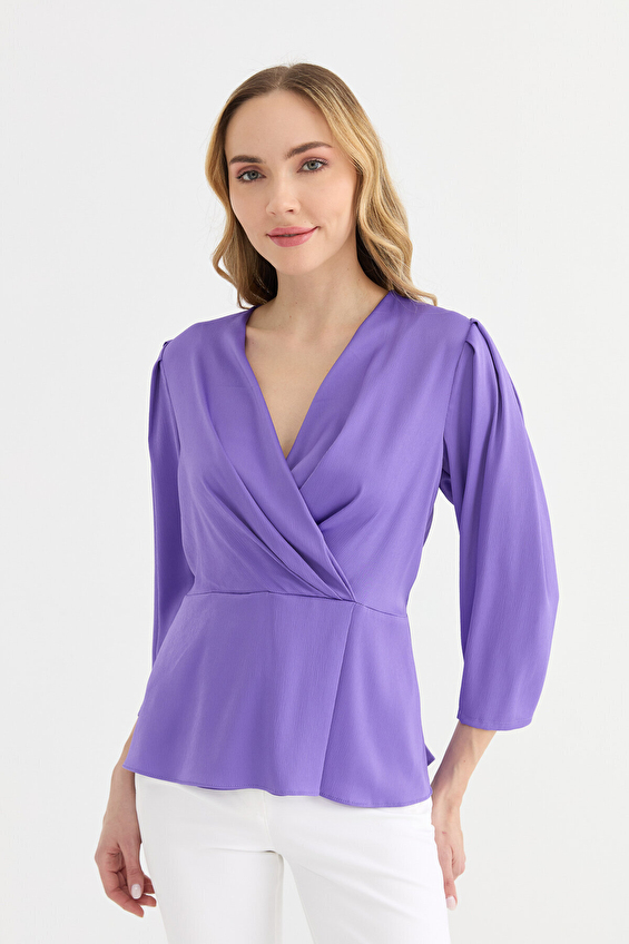 Selen Kruvaze Yaka Uzun Kollu Kadın Bluz 25YSL8095 Mor Selen Kruvaze Yaka Uzun Kollu Kadın Bluz 25YSL8095 Mor
