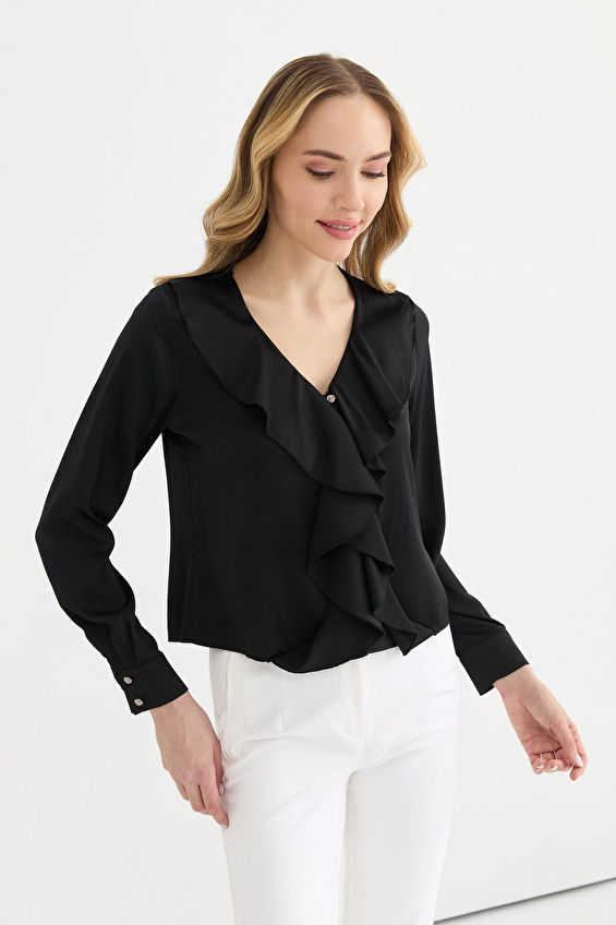 Selen V Yaka Kadın Bluz 25YSL8093 Siyah Selen V Yaka Kadın Bluz 25YSL8093 Siyah