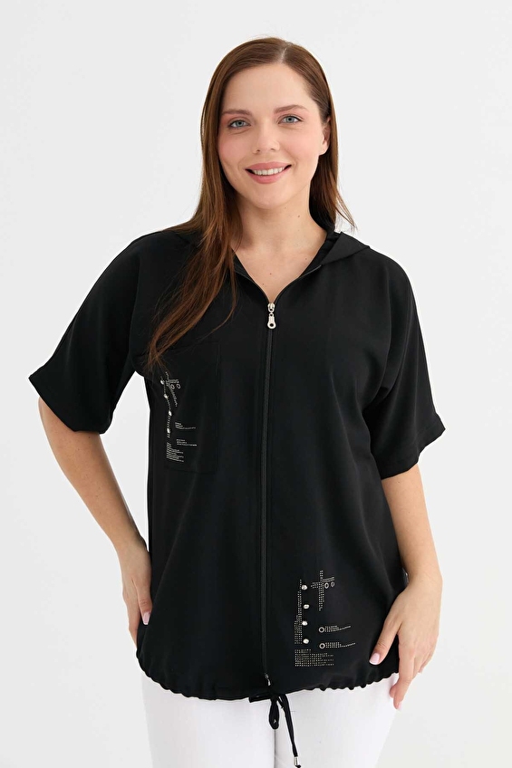 Selen Uzun Kol Kapüşonlu Fermuarlı Normal Fit Kadın Bluz 25YSL8147 Siyah Selen Uzun Kol Kapüşonlu Fermuarlı Normal Fit Kadın Bluz 25YSL8147 Siyah