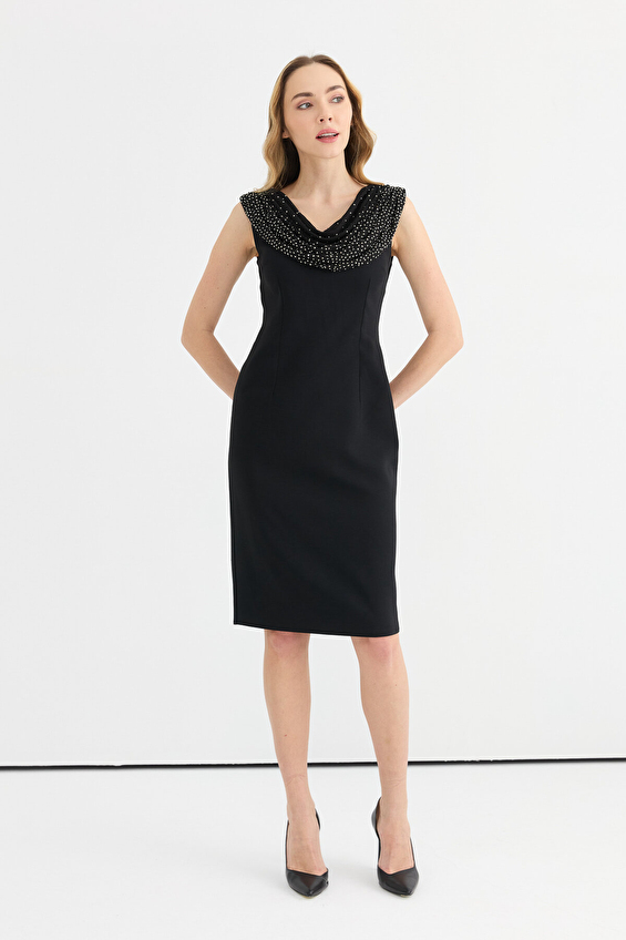 Selen Degaje Yaka Kadın Elbise 25YSL7644 Siyah Selen Degaje Yaka Kadın Elbise 25YSL7644 Siyah